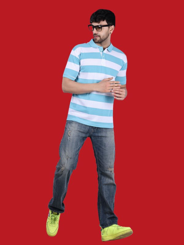 White Blue Color Polo T-shirt - Image 3