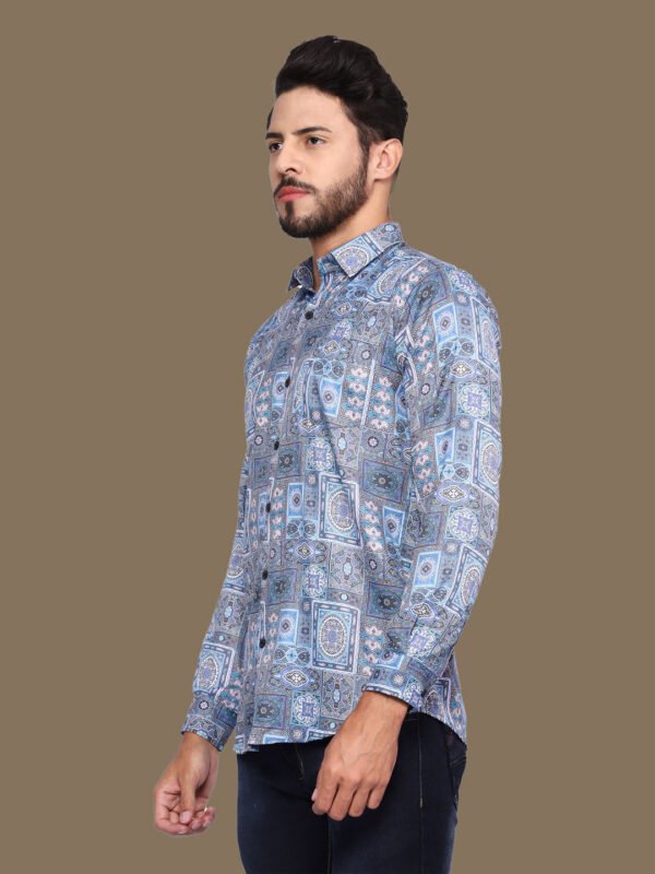Alchiba Blue Geometric Casual Shirt - Image 4