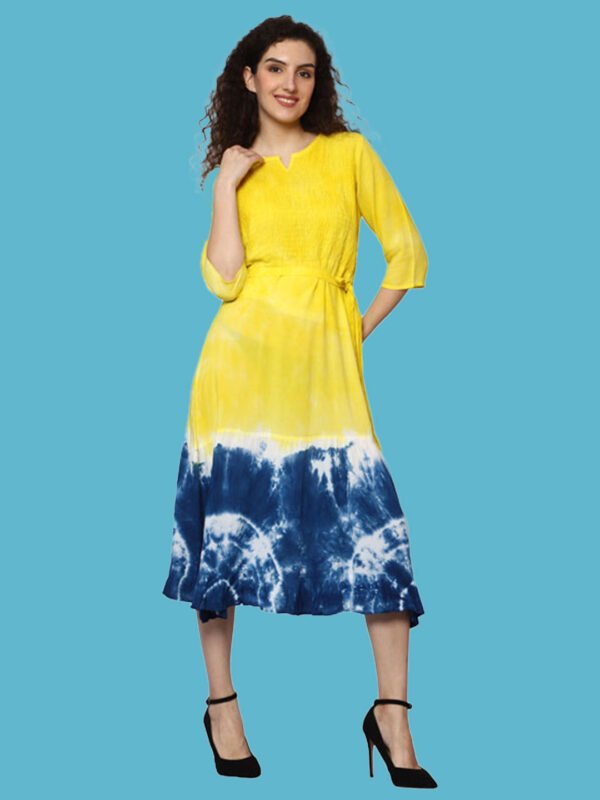 Kiara Yellow Blue Rayon Dress - Image 4