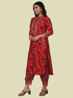 Nithya Red Kurta Pant Modal Muslin - Image 3