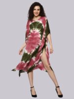 Mahira Pink Green Rayon Kaftan - Image 4