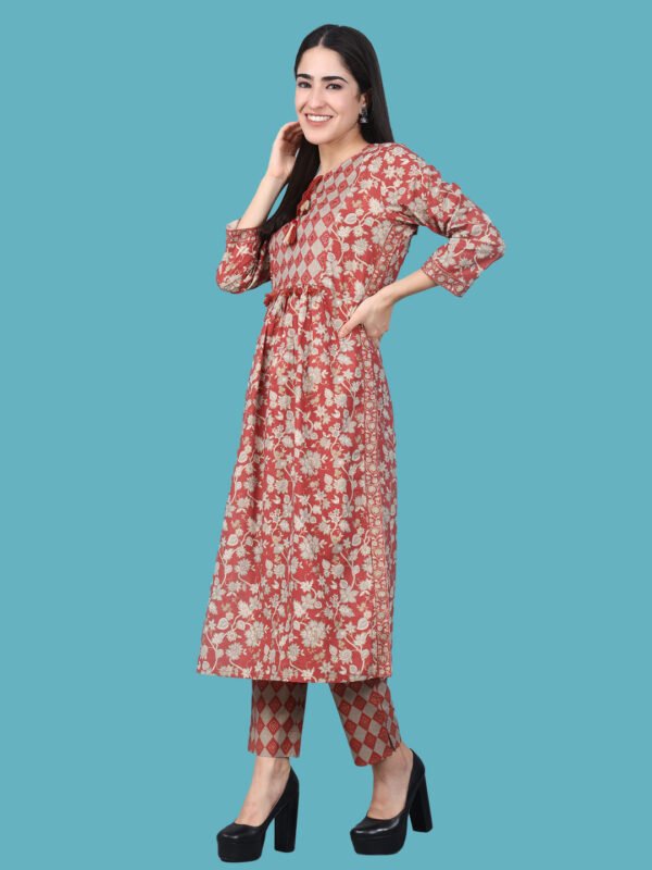 Gourangi Red Kurta Pant Cotton - Image 2