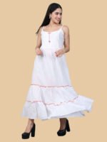 Mishika White Pink Cotton Gown - Image 4