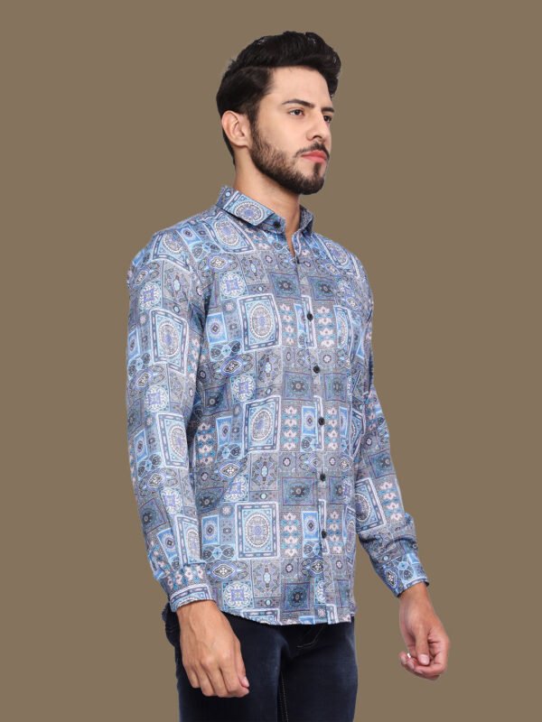 Alchiba Blue Geometric Casual Shirt - Image 5