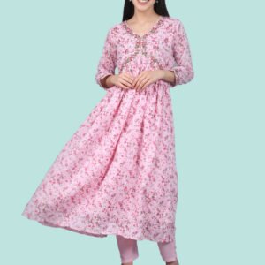Abhishaa Pink Kurta Set Mul Cotton
