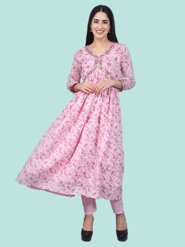 Abhishaa Pink Kurta Set Mul Cotton - Image 1