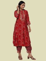 Nithya Red Kurta Pant Modal Muslin - Image 2