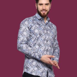 Absolutno Blue Pattern Casual Shirt