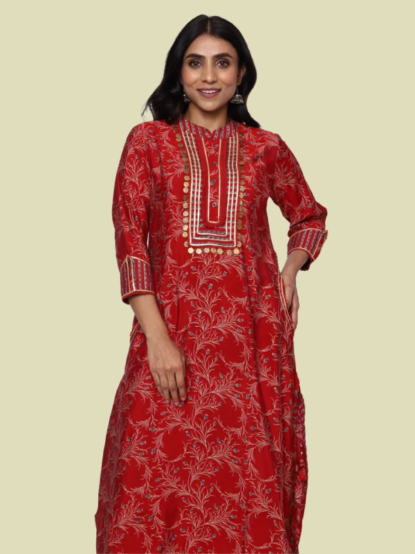Nithya Red Kurta Pant Modal Muslin - Image 6