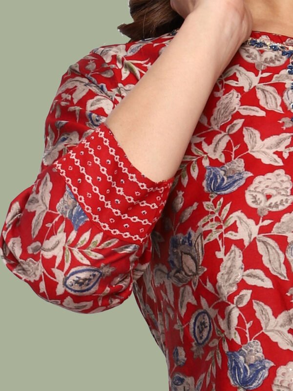 Nandita Red Kurta Pant Cotton - Image 5