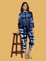 Aarvi Navy Blue White Rayon Co-ords Set