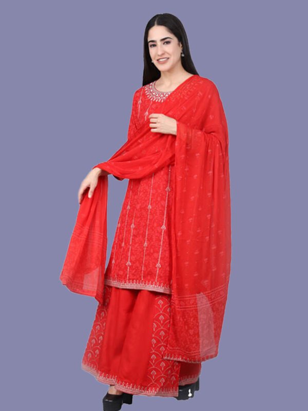 Adithi Red Sharara Modal Muslin - Image 2