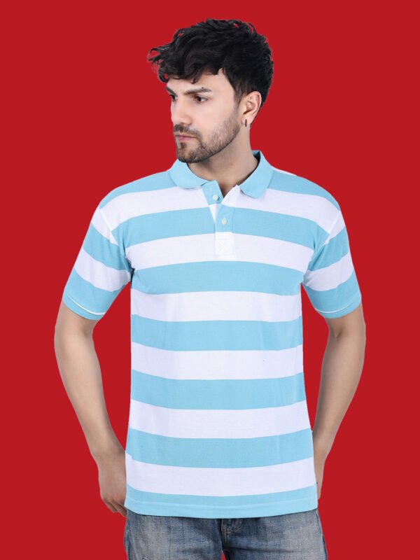 White Blue Color Polo T-shirt - Image 8