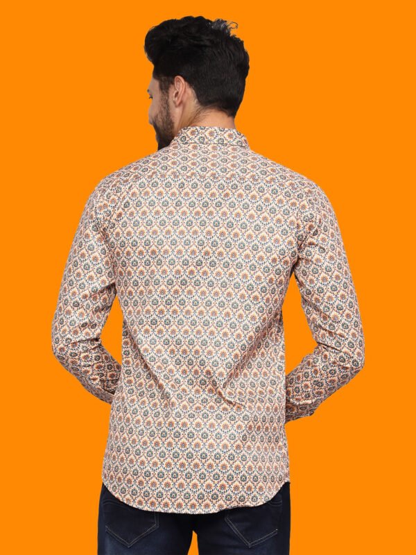 Beige Geometric Print Men's Shirt - backpose - sn333 by Crazysparkles