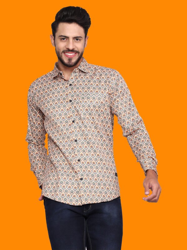 Beige Geometric Print Men's Shirt - front - sn333 by Crazysparkles