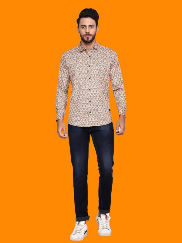 Beige Geometric Print Men's Shirt - frontpose - sn333 by Crazysparkles