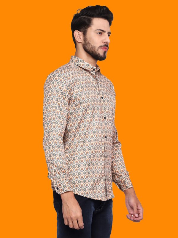 Beige Geometric Print Men's Shirt - rightpose - sn333 by Crazysparkles