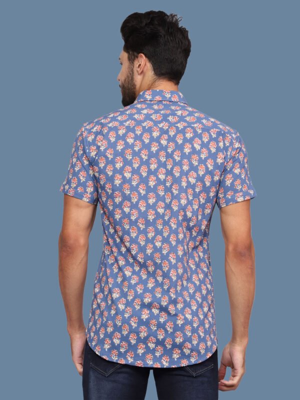 Blue Pattern Print Men's Shirt - backpose - sn326 by Crazysparkles