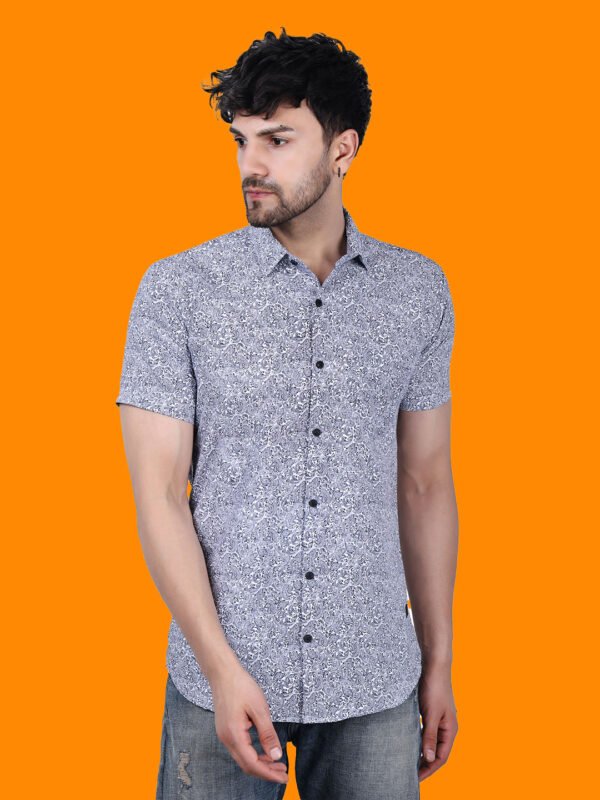 Bluewhite Texture Print Men's Shirt - frontpose- sn342 by Crazysparkles