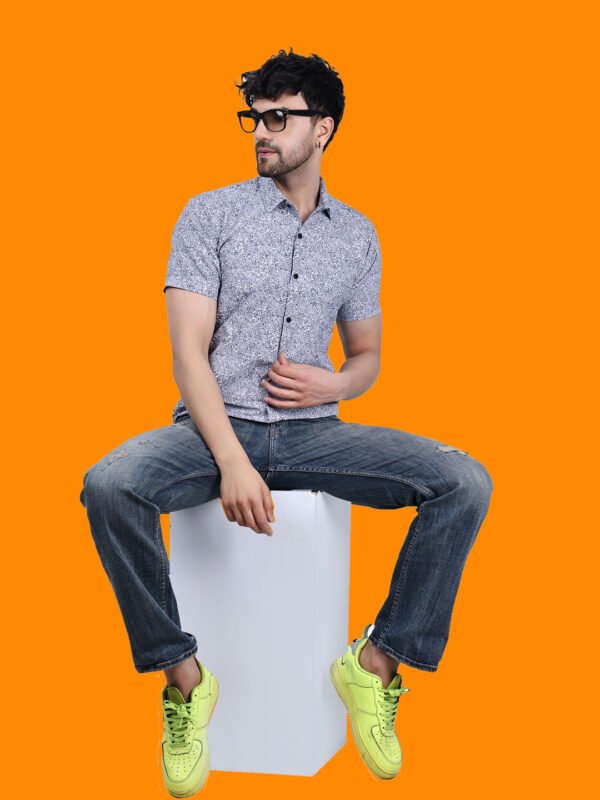 Bluewhite Texture Print Men's Shirt - stylepose- sn342 by Crazysparkles