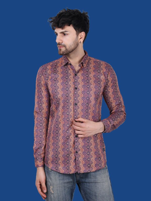 Maroon Geometric Print Men's Shirt - frontpose - sn341 by Crazysparkles