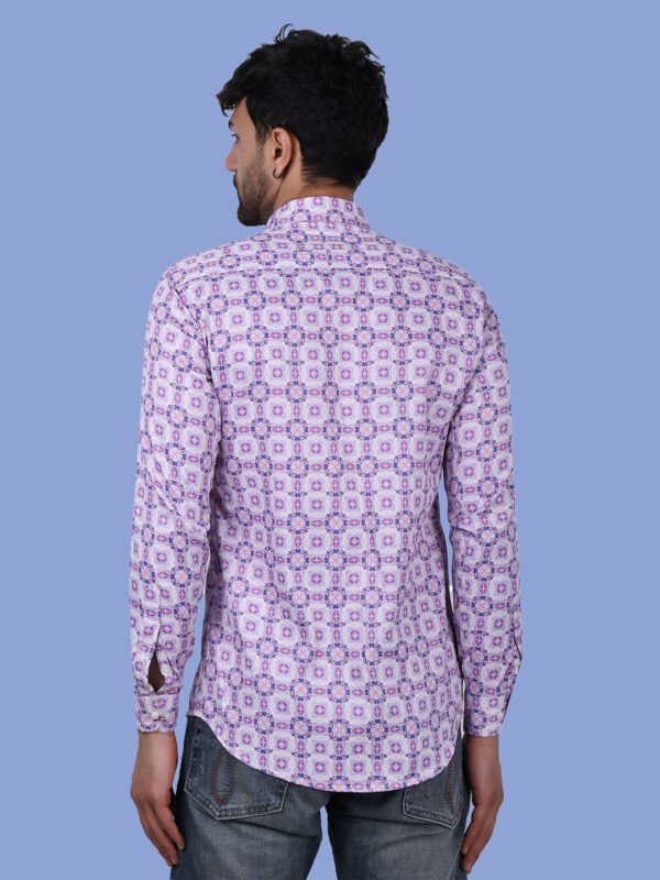 Purple Geometric Print Men's Shirt - backpose - sn338 by Crazysparkles