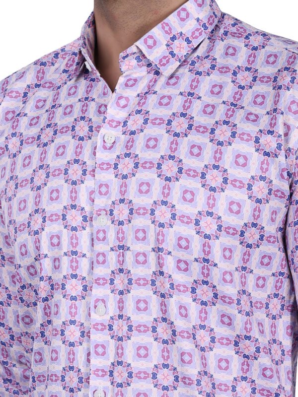 Purple Geometric Print Men's Shirt - closepose - sn338 by Crazysparkles