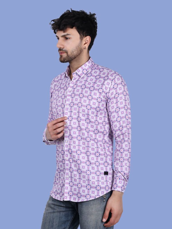 Purple Geometric Print Men's Shirt - leftpose - sn338 by Crazysparkles
