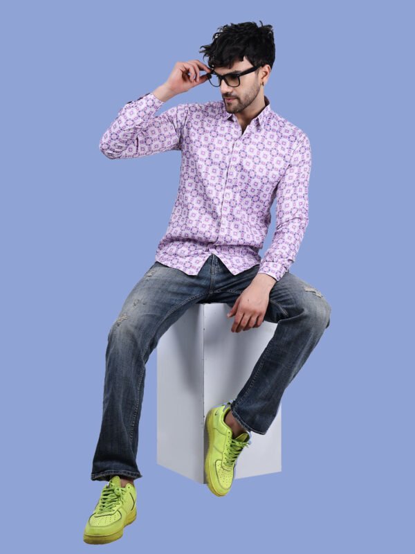 Purple Geometric Print Men's Shirt - stylepose - sn338 by Crazysparkles