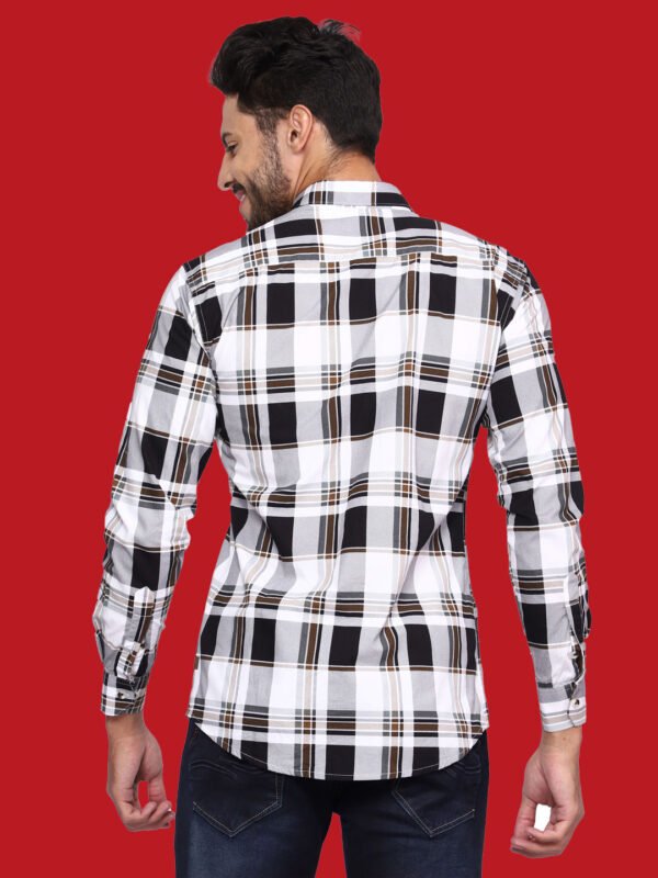 White Check Print Men's Shirt - backpose - sn327 by Crazysparkles