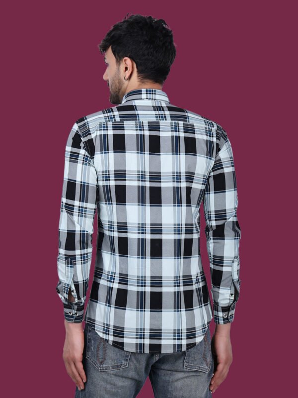 White Check Print Men's Shirt - backpose - sn337 by Crazysparkles