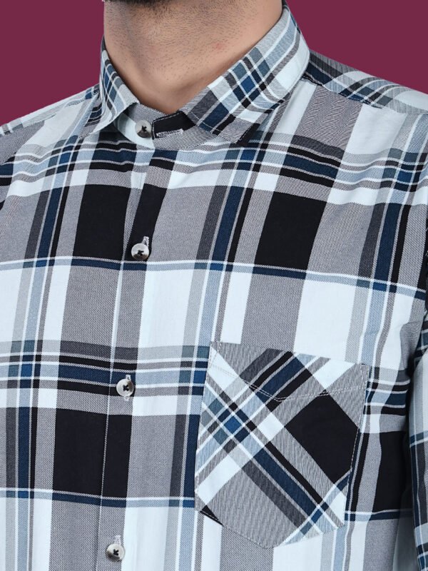 White Check Print Men's Shirt - closepose - sn337 by Crazysparkles