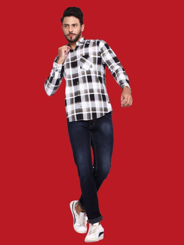 White Check Print Men's Shirt - frontfull - sn327 by Crazysparkles