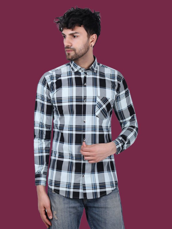 White Check Print Men's Shirt - frontpose - sn337 by Crazysparkles