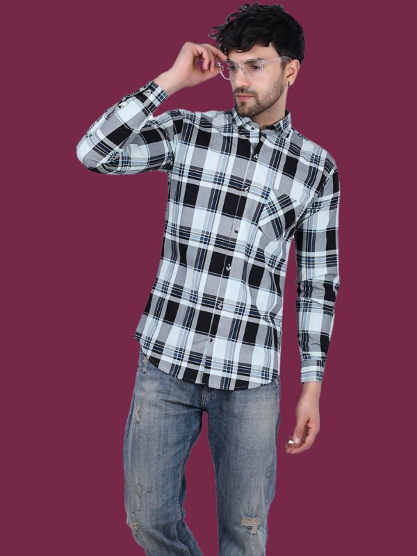 White Check Print Men's Shirt - frontpose2 - sn337 by Crazysparkles