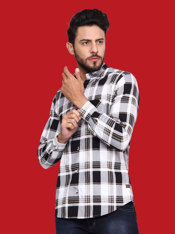 White Check Print Men's Shirt - leftpose - sn327 by Crazysparkles