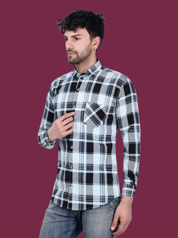 White Check Print Men's Shirt - leftpose - sn337 by Crazysparkles