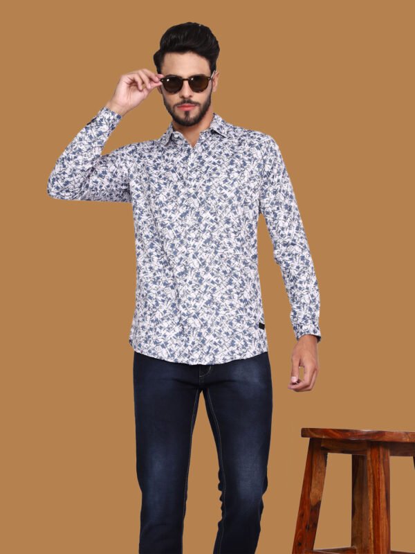 White Pattern Print Men's Shirt - front1 - sn340 by Crazysparkles
