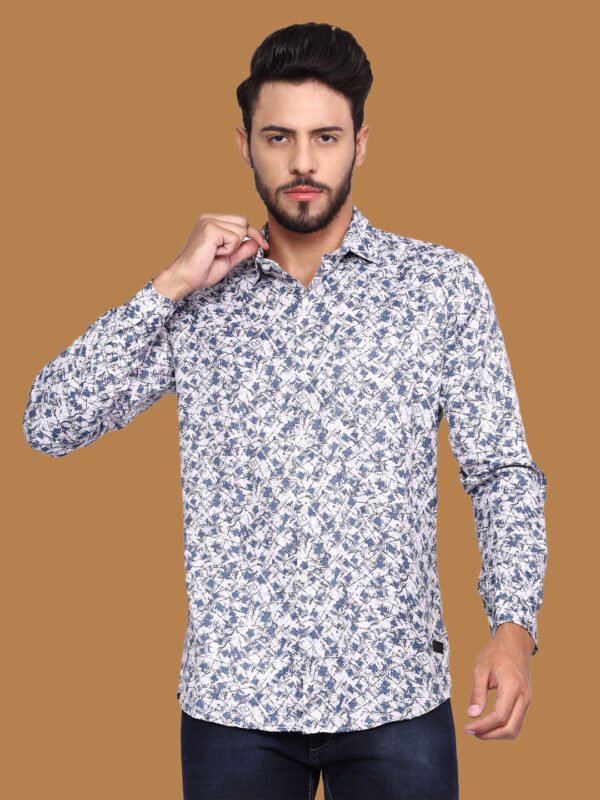 White Pattern Print Men's Shirt - frontpose - sn340 by Crazysparkles