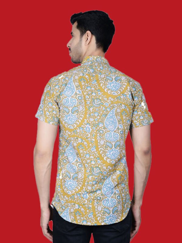 Yellow Pattern Print Men's Shirt - backpose - sn3398 by Crazysparkles