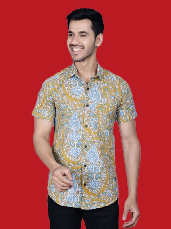 Yellow Pattern Print Men's Shirt - front - sn3398 by Crazysparkles