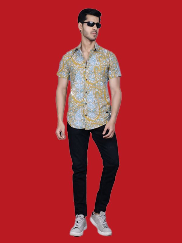 Yellow Pattern Print Men's Shirt - frontpose - sn3398 by Crazysparkles