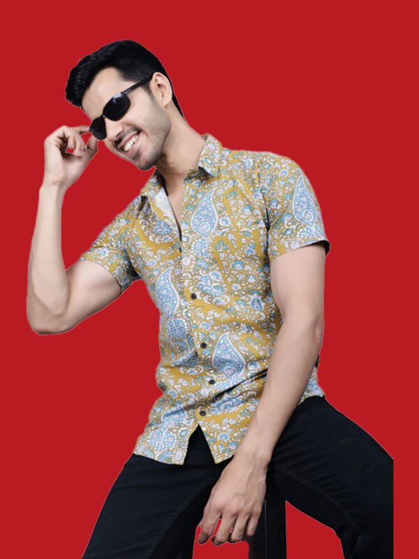 Yellow Pattern Print Men's Shirt - style - sn3398 by Crazysparkles